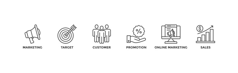 Advertising banner web icon vector illustration concept with icon of marketing, target, customer, promotion, online marketing, and sales