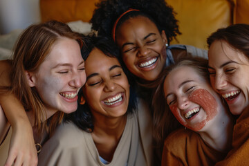 Fototapeta premium A group of women are smiling and hugging each other
