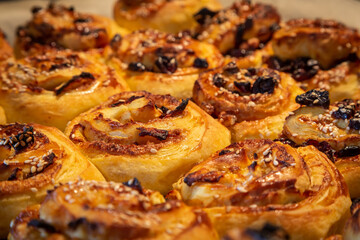 Puff pastry sweet roll buns freshly baked