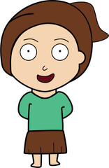 Cute Girl Cartoon Character with Hair Tie and Green Shirt Vector - Editable and Scalable Design