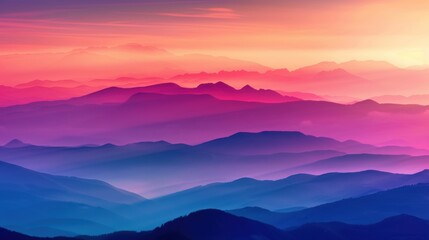 Fototapeta premium A stunning gradient mountain landscape with layers of vibrant colors at sunset, creating a mesmerizing and tranquil scene.