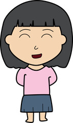 Cute Girl Cartoon Character with Short Hair and Pink Shirt Vector - Editable and Scalable Design
