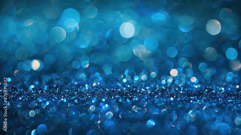 Poster abstract background with blue glitter and bokeh lights, creating a sparkling and festive visual effe