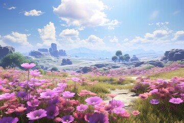 Obraz premium Landscape flower field grassland.