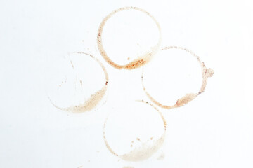 several coffee cup stains isolated on white background