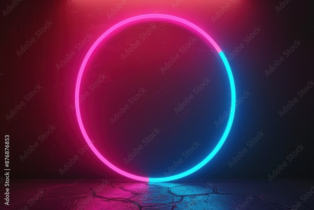 Sticker glowing neon circle on a textured background