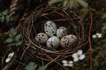 Obraz premium Speckled eggs in a nest