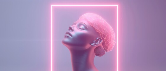 Naklejka premium Woman with pink hair framed in neon light.