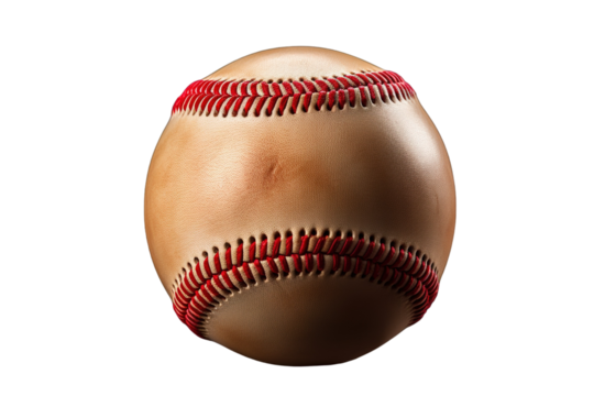 A Worn Leather Baseball Ready for the Next Pitch. on a White or Clear Surface PNG Transparent Background.