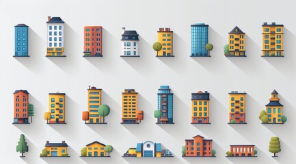 Building set, outline icon collection, thin line, illustration, vector, white background 