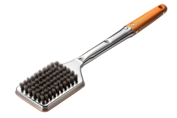 A Sturdy Wooden-Handled Grill Brush Ready To Tackle The Grime. on a White or Clear Surface PNG Transparent Background.