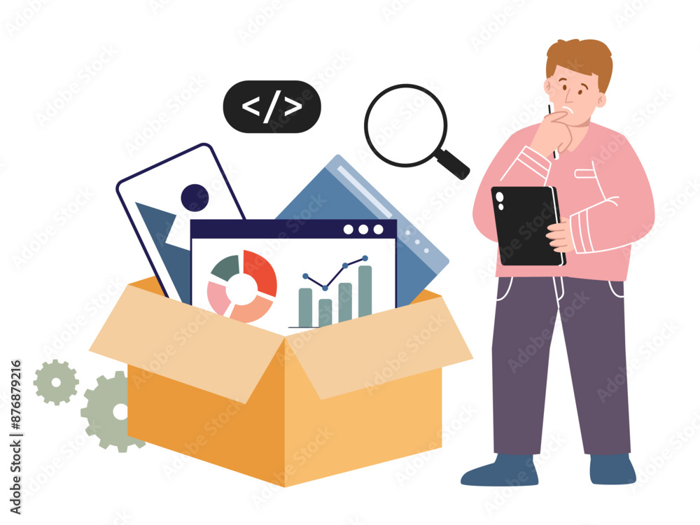 Aufkleber software package delivery set of application in a cardboard bundling program