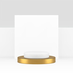 Luxury 3d podium pedestal white stand mock up for cosmetic product show realistic vector