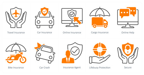 A set of 10 Mix icons as travel insurance, car insurance, online insurance