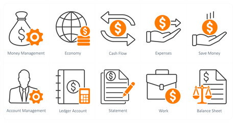 A set of 10 Mix icons as money management, economy, cash flow