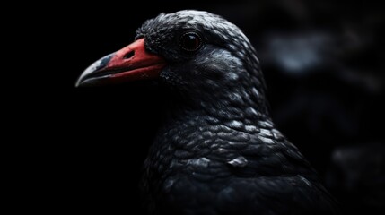Naklejka premium close-up of a black bird with a red beak