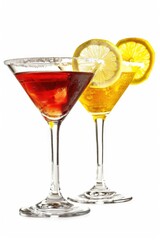 Couple of glasses filled with various beverages, perfect for cafe or bar scene
