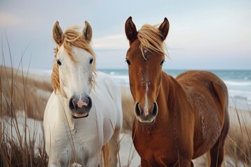 Obraz premium A pair of wild horses on the islands off the coast of North Carolina's Outer Banks.