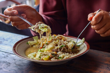 enjoy Mie Lethek, a very delicious traditional Javanese noodle