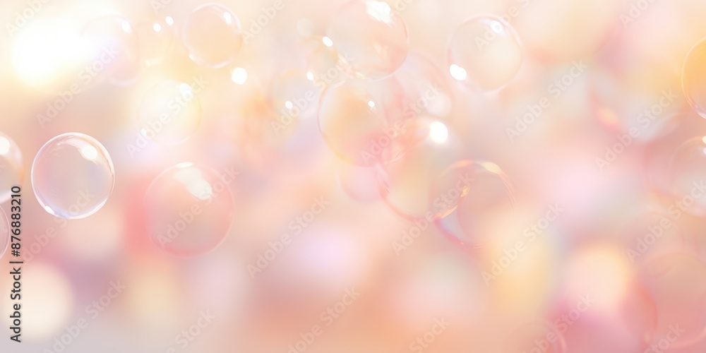 Poster a dreamy pastel bokeh background featuring soft, translucent bubbles floating gently, creating a ser