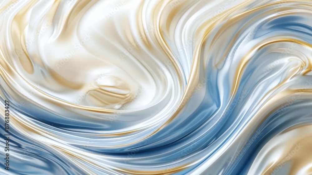Poster abstract image of smooth, creamy swirls in blue and gold, creating a flowing and elegant visual effe