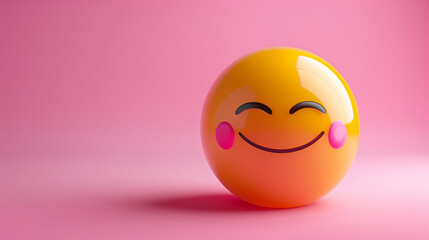 Fototapeta premium yellow emoticon in 3d smiling on a pink background, perfect for wallpaper or happiness concept