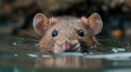 Curious mouse peeking out of water