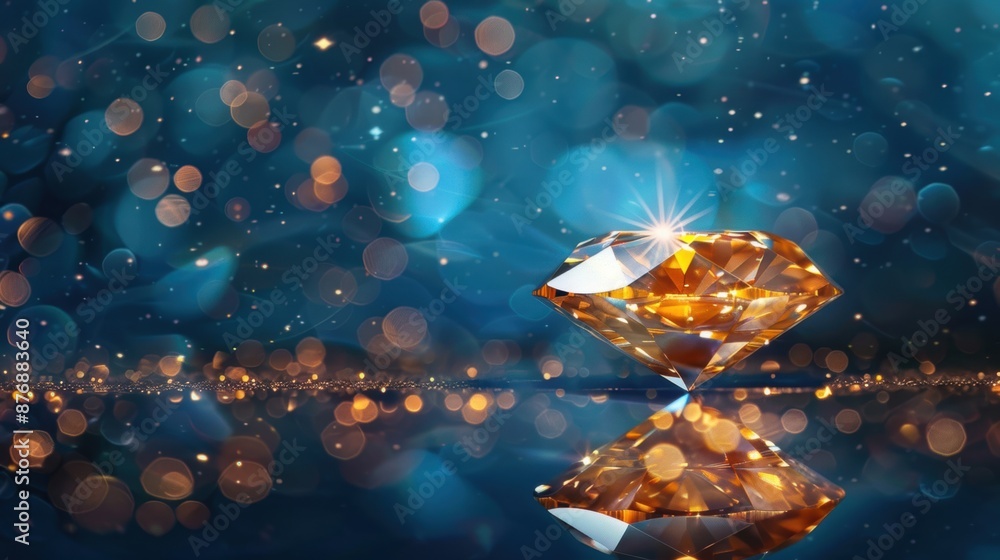 Poster a shining diamond reflects bokeh lights in the background, creating a luxurious and sparkling visual
