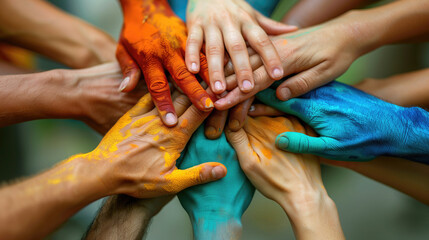 Diverse Group Holding Hands: A diverse group of people holding hands in a circle, symbolizing unity and hope for a better future