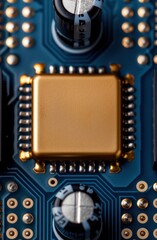 Fototapeta premium close-up of a gold computer processor on a blue circuit board