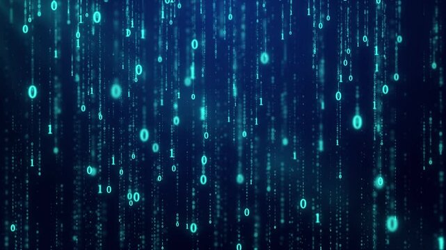 Computer binary and digital rain drops