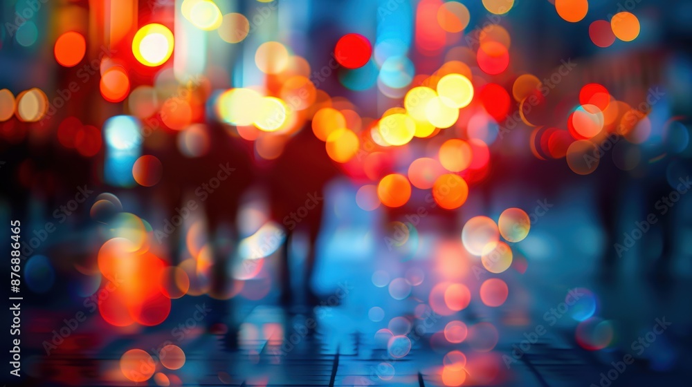 Poster a vibrant cityscape with blurred lights creating a colorful bokeh effect, capturing the essence of u
