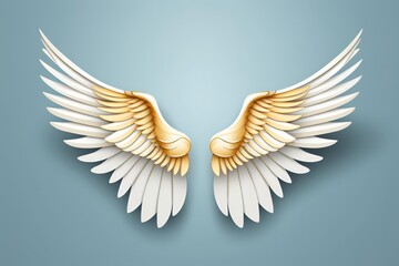 Obraz premium An illustration of a pair of detailed angel wings with white and gold feathers.