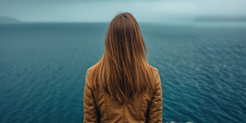 Fototapeta premium woman looking out at the ocean