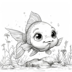 Fototapeta premium Funny fish cartoon characters, illustration for kids coloring book.