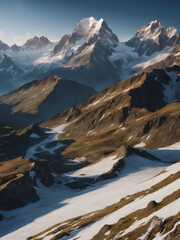 Highlight majestic mountain ranges with snow-capped peaks.