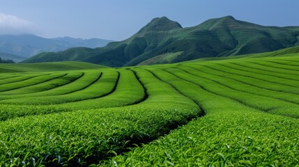 Obraz premium Lush green tea plantation in the mountains