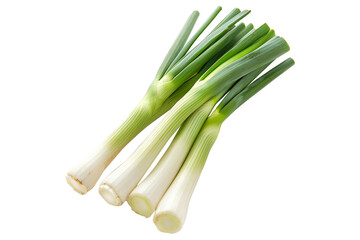 Fresh organic leeks or green onion isolated on a white background.