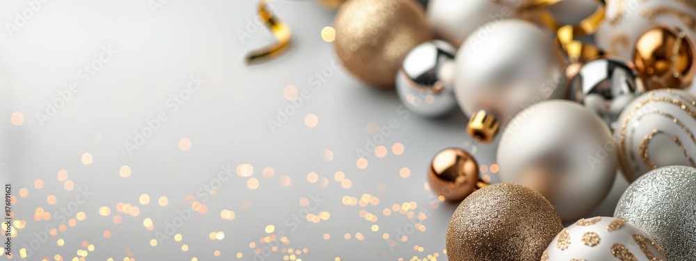 Poster christmas tree branches with blurred bokeh background and space for text. new year card template. ch
