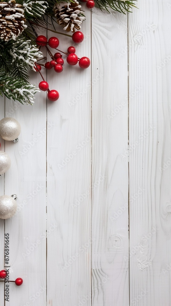 Poster frame of fir branches and decorations with background and place for text. new year card template. ch