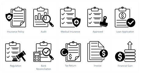 A set of 10 Mix icons as insurance policy, audit, medical insurance