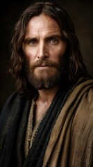 Fototapeta premium Rugged man with long hair and beard in dark cloak