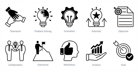 A set of 10 Mix icons as teamwork, problem solving, innovation