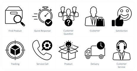 A set of 10 Mix icons as find product, quick response, customer question