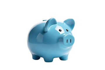A Sky Blue Piggy Bank Standing Tall on a White Background. on a White or Clear Surface PNG Transparent Background.
