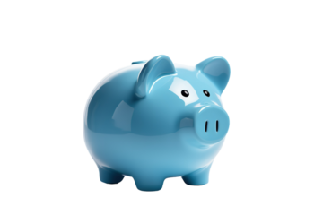 A Sky Blue Piggy Bank Standing Tall on a White Background. on a White or Clear Surface PNG Transparent Background.