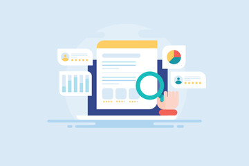 Optimization strategy for search engine visibility, impression data algorithm technology business concept, vector illustration.