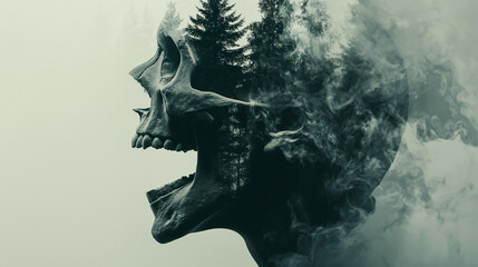 Double exposure of. skull and nature 