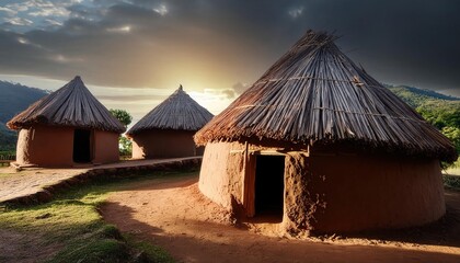 A small, simple dwelling made of natural materials like wood, straw, or mud. Often found in rural or remote areas, providing basic shelter from the elements.
