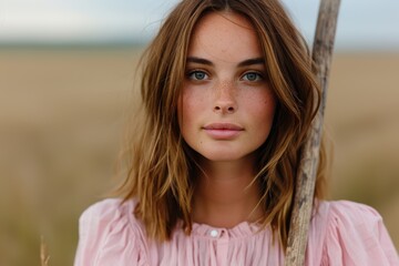 Fototapeta premium portrait of a young woman with freckles and long hair